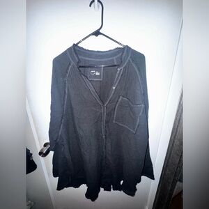 Aerie Black Button-Up Top